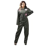 Leajap Halloween Carnaval Aviador Mujer Disfraz: Costume Cosplay de Fiesta de Fighter Pilot Para Adultos (XL)