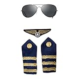 Set para disfraz de piloto con gafas, adornos para hombros e insignia, 4 unidades