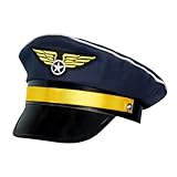 Boland 01253 - Gorra de piloto para adultos, talla ajustable, azul oscuro con dorado, capitán, aviador, profesión, lema fiesta, carnaval