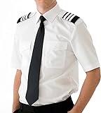 Pilot Shirt - Camisa blanca de manga corta para hombre, blanco, 38-40