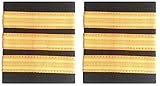 handembroideryuk Tres barras pequeñas negras piloto aerolínea o merchant marine charreteras, tiras doradas (par)