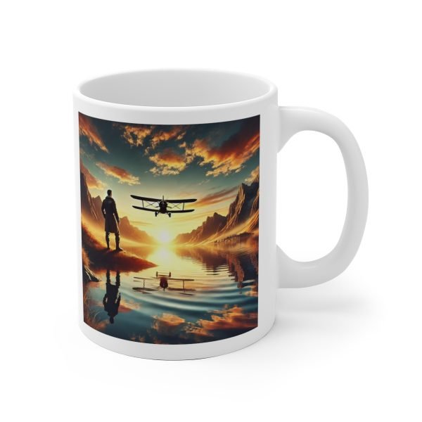 Taza Inspiradora con Paisaje de Aviación al Amanecer - Piloto y Biplano - Imagen 6