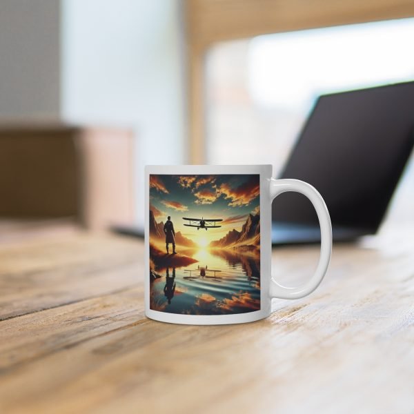 Taza Inspiradora con Paisaje de Aviación al Amanecer - Piloto y Biplano - Imagen 8