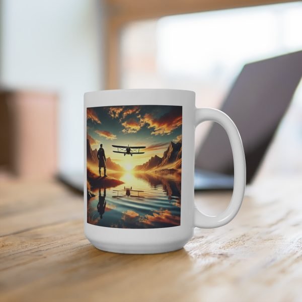 Taza Inspiradora con Paisaje de Aviación al Amanecer - Piloto y Biplano - Imagen 4