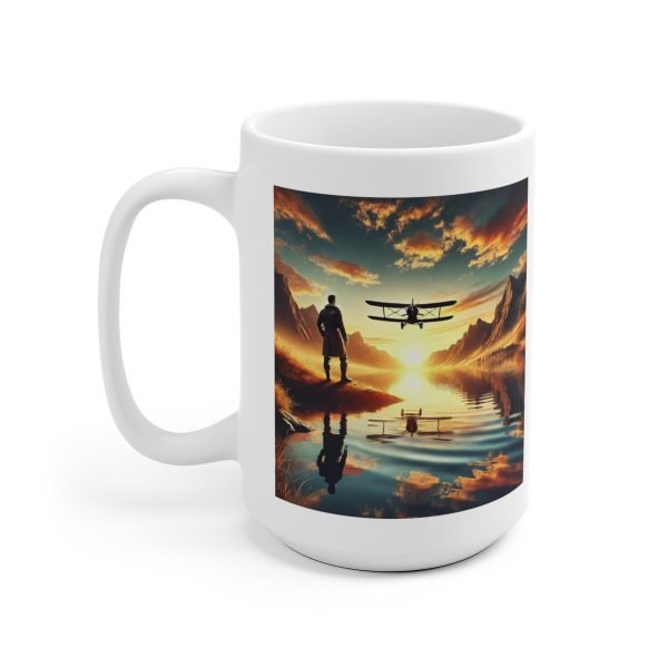 Taza Inspiradora con Paisaje de Aviación al Amanecer - Piloto y Biplano